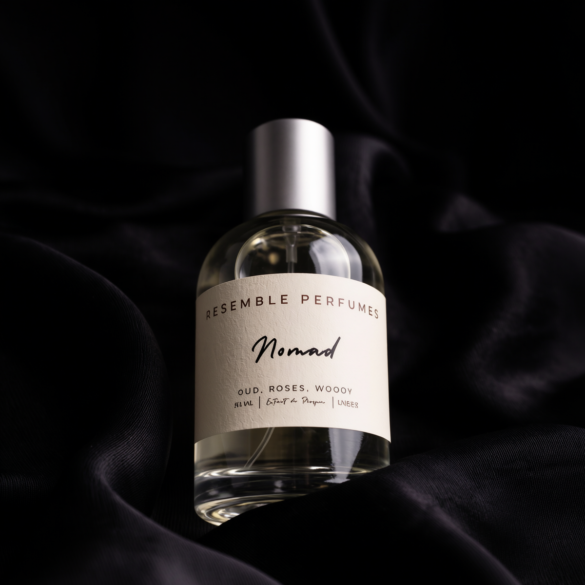 Nomad extrait de parfum by Resemble Perfumes on black silk